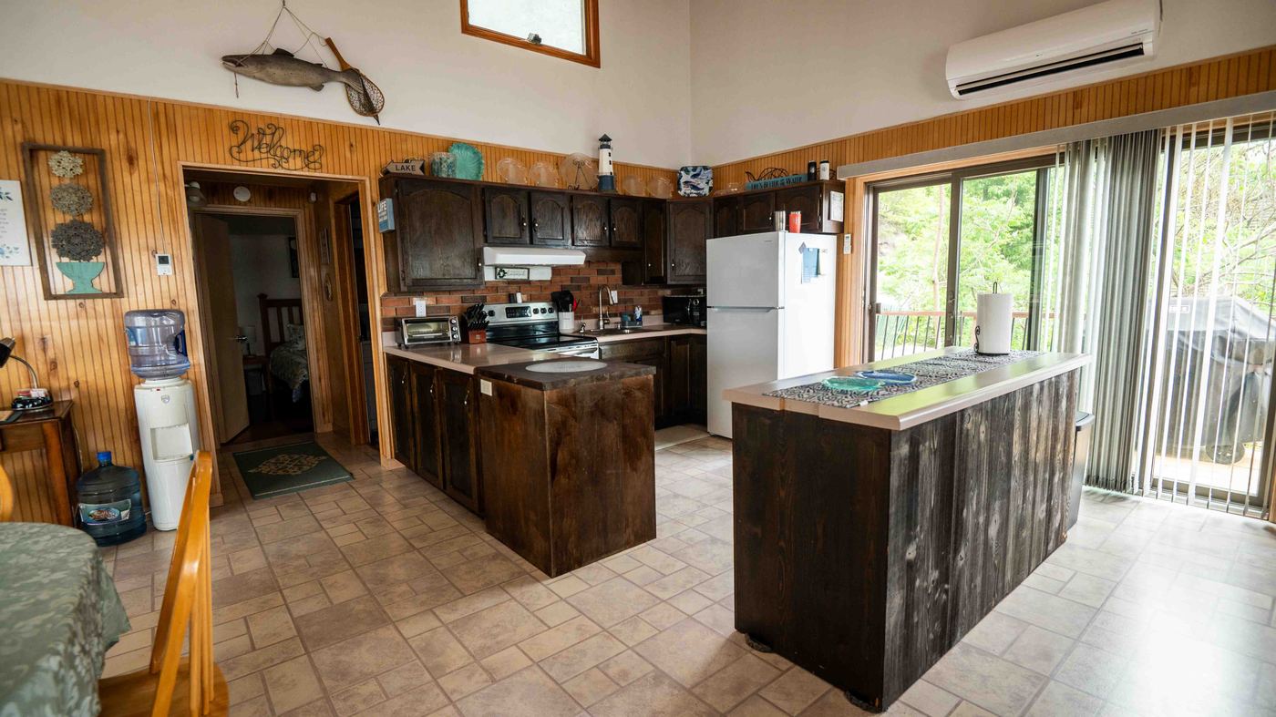 Sunset Haven's kitchen island and open living area